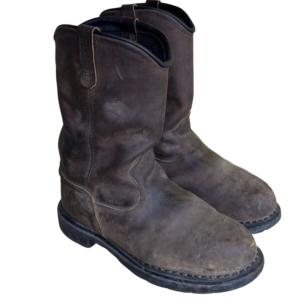 Red Wing Boots Pecos Slip On Steel Toe Mens 9 Brown Leather USA Made Work Shoes